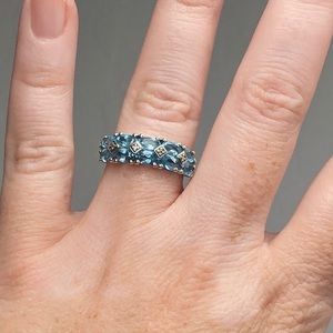 2.68ct Genuine Blue & White Topaz Sterling Silver Unique Ring - size 7